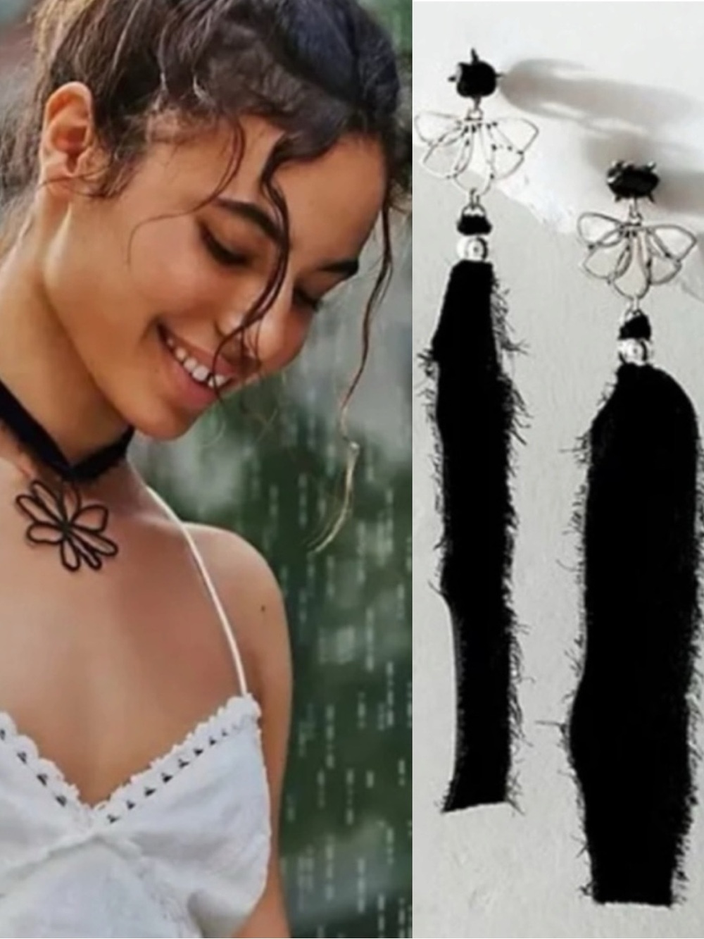 Free People Annabelle Choker & Lulu Dangles in Black Dainty WhimsyGoth Fairy NWT